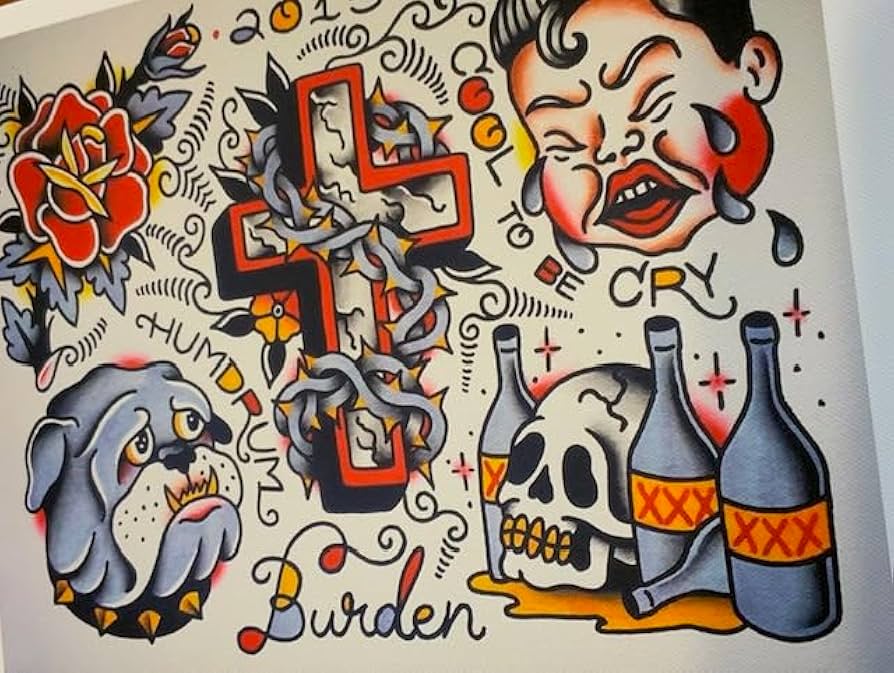 Burny 彫師　ポスター　額付き　ドット絵　タトゥー　絵　アメリカ絵画　アート 尾九 タトゥーアート Lucky ship A4サイズ フレーム付き | iichi